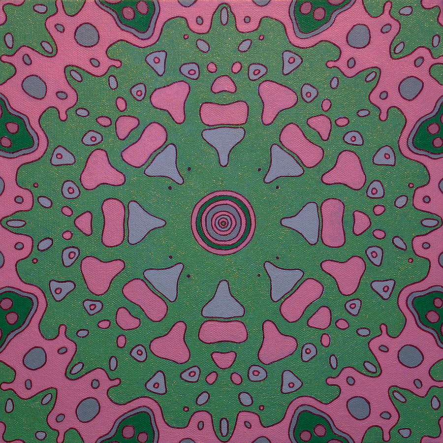 <br/>Allegheny Storax, 2011<br/>12" x 12" x 1<span>½</span>"<br/>acrylic, paper, opaque marker and glitter on canvas